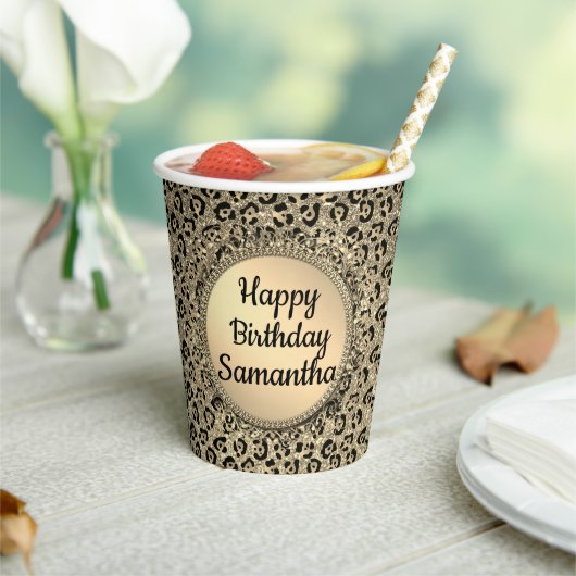 金ゴールドグラムグリッターレオパードプリント紙 紙コップ (インサイチュ)