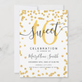 金ゴールドグラムグリッター紙吹雪16誕生日 招待状 (正面)