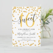 金ゴールドグラムグリッター紙吹雪16誕生日 招待状 (スタンド正面)