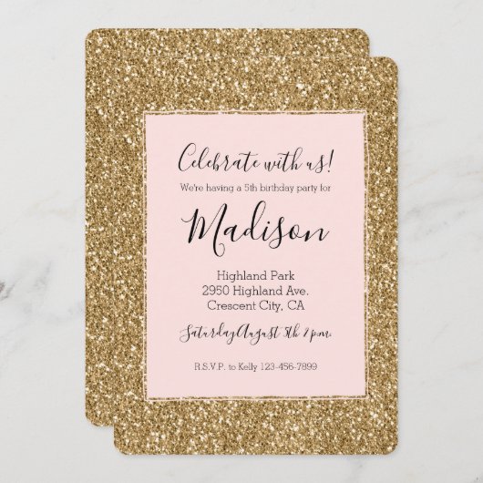 金ゴールドグラムグリッター 招待状 (正面/裏面)
