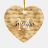 金ゴールドグラムストライプズパーソナライズされたモノグラム セラミックオーナメント (正面)