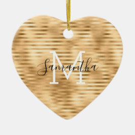 金ゴールドグラムストライプズパーソナライズされたモノグラム セラミックオーナメント