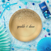 金ゴールドグラムスパークルフェイクグリッター ペーパープレート (パーティー)