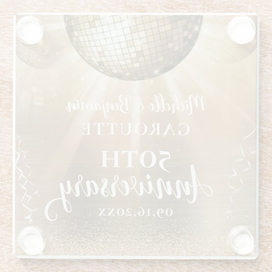 金ゴールドグラムディスコ結婚ボール50周年記念 ガラスコースター (裏面)