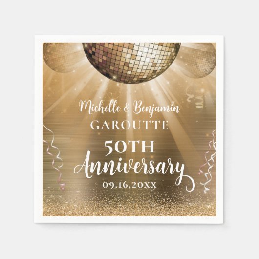 金ゴールドグラムディスコ結婚ボール50周年記念 スタンダードカクテルナプキン (正面)