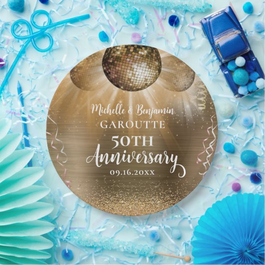 金ゴールドグラムディスコ結婚ボール50周年記念 ペーパープレート (パーティー)