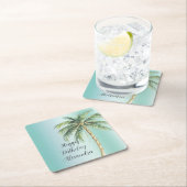 金ゴールドグラムトロピカルパームツリー誕生日 スクエアペーパーコースター (インサイチュ)