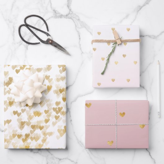 金ゴールドグラムハート紙吹雪品種 ラッピングペーパーシート (正面)