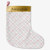 金ゴールドグラムピンクホワイトハートストライプクリスマス ラージクリスマスストッキング (正面)