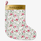 金ゴールドグラムピンクホワイトフローラハートクリスマス ラージクリスマスストッキング (正面)