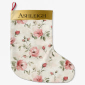 金ゴールドグラムピンク赤面バラクリスマス ラージクリスマスストッキング (正面)