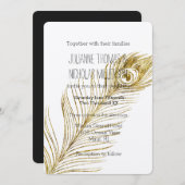 金ゴールドグラムピーコックフェザー結婚ズ 招待状 (正面/裏面)