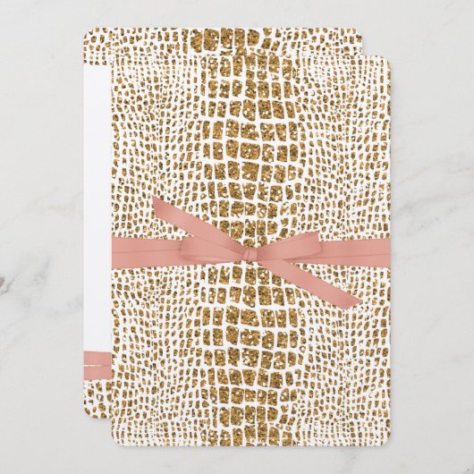 金ゴールドグラムフェイクグリッターアリゲータープリントベビーシャワー 招待状 (正面/裏面)