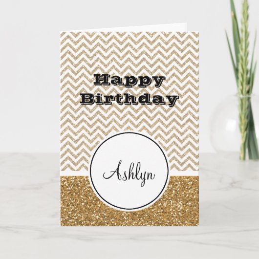 金ゴールドグラムフェイクグリッターシェブロン カード (正面)