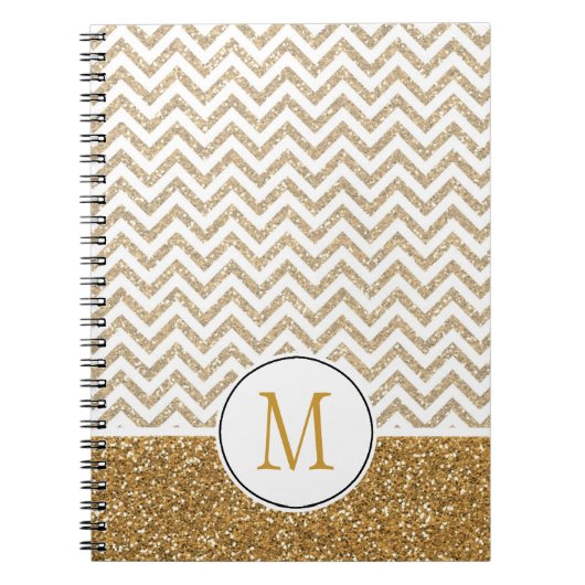 金ゴールドグラムフェイクグリッターシェブロン ノートブック (正面)