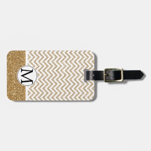 金ゴールドグラムフェイクグリッターシェブロン ラゲッジタグ (正面横)