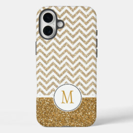金ゴールドグラムフェイクグリッターシェブロン iPhone 16 PLUSケース