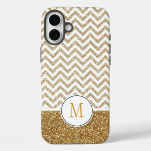 金ゴールドグラムフェイクグリッターシェブロン iPhone 16 PLUSケース