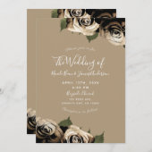 金ゴールドグラムフローラエレガントバラ結婚タン 招待状 (正面/裏面)