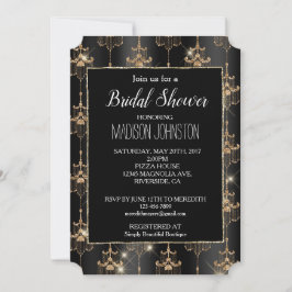 金ゴールドグラムブラックシャンデリア 招待状