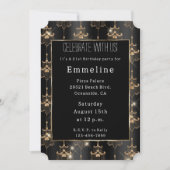 金ゴールドグラムブラックシャンデリア 招待状 (正面)