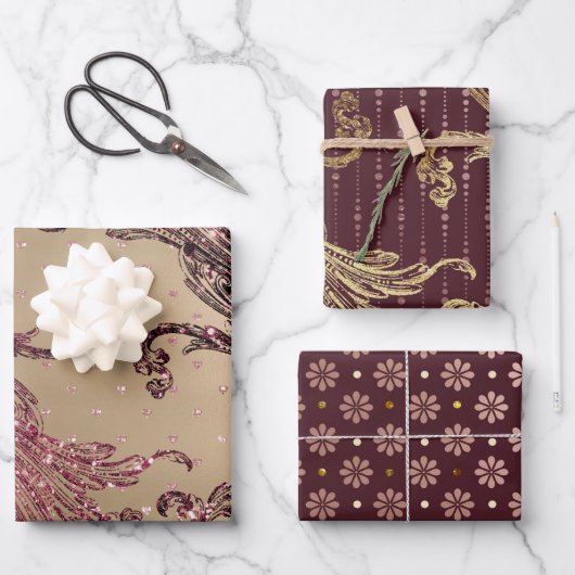 金ゴールドグラムブルゴーニュドット ラッピングペーパーシート (正面)