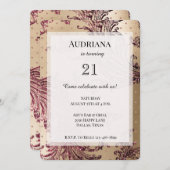 金ゴールドグラムブルゴーニュハート誕生日 招待状 (正面/裏面)