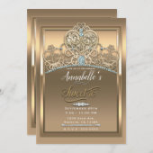 金ゴールドグラムプリンセスハートティアラスウィート16パーティー 招待状 (正面/裏面)