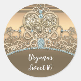 金ゴールドグラムプリンセスハートティアラバースデーパーティー ラウンドシール