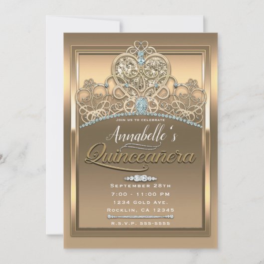 金ゴールドグラムプリンセスハートティアラバースデーパーティー 招待状 (正面)