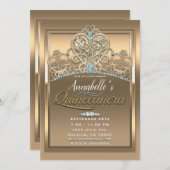 金ゴールドグラムプリンセスハートティアラバースデーパーティー 招待状 (正面/裏面)