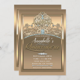 金ゴールドグラムプリンセスハートティアラバースデーパーティー 招待状