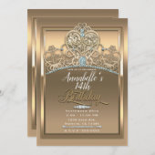 金ゴールドグラムプリンセスハートティアラバースデーパーティー 招待状 (正面/裏面)