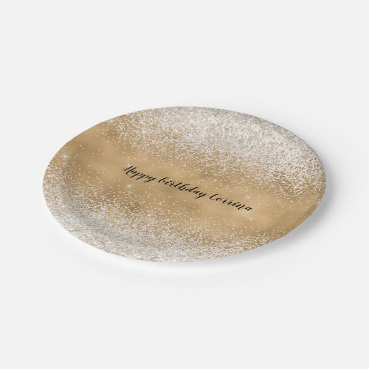 金ゴールドグラムホワイトグリッタースパークル ペーパープレート (アングル)