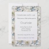 金ゴールドグラムホワイトロータスフラワーズ誕生日 招待状 (正面)