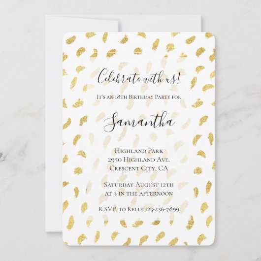 金ゴールドグラムホワイト抽象芸術誕生日 招待状 (正面)
