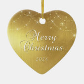 金ゴールドグラムメリークリスマスカップルの写真 セラミックオーナメント (正面)