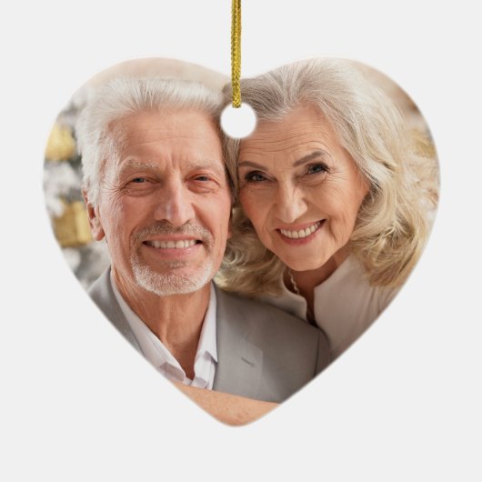 金ゴールドグラムメリークリスマスカップルの写真 セラミックオーナメント (裏面)