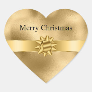 金ゴールドグラムリボンと弓クリスマス ハートシール