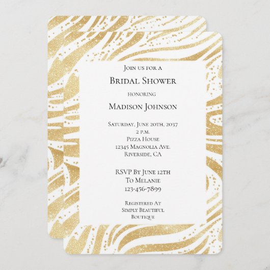 金ゴールドグラム抽象芸術スワーズブライダルシャワー 招待状 (正面/裏面)