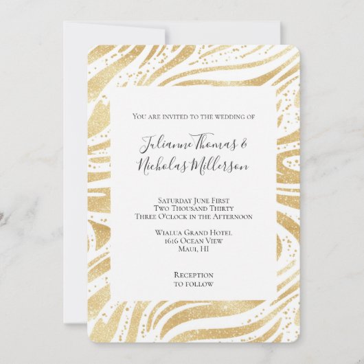 金ゴールドグラム抽象芸術スワ結婚ール 招待状 (正面)