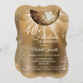 金ゴールドグラム40と素晴らしいディスコボール誕生日 招待状 (正面/裏面)
