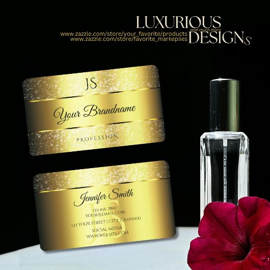 金ゴールドグラモールスパークルグリッタースターとイニシャル 名刺