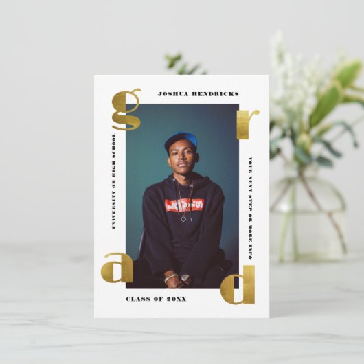 金ゴールドグラード |写真はっきりした卒業発表 招待状 (スタンド正面)