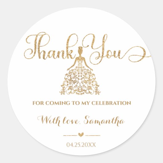 金ゴールドグリアプリンセスガールベイビーシャワーありがとう ラウンドシール (正面)