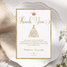 金ゴールドグリアプリンセスベビーシャワーサンキューカード