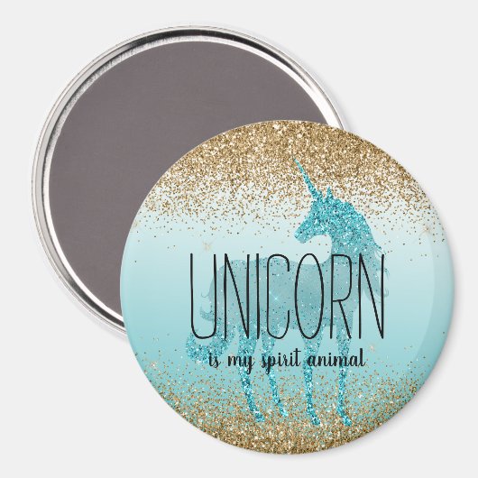 金ゴールドグリジーアクアターコイズグリッターユニコーン引用文 マグネット (正面/裏面)