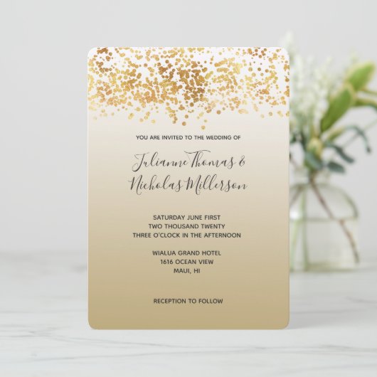 金ゴールドグリジーグラデーション紙吹雪結婚ズ 招待状 (スタンド正面)