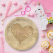 金ゴールドグリジーグリッターラブハート ペーパープレート (パーティー)