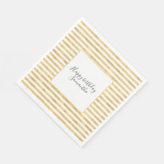 金ゴールドグリジーストライプ誕生日 スタンダードランチョンナプキン (角)